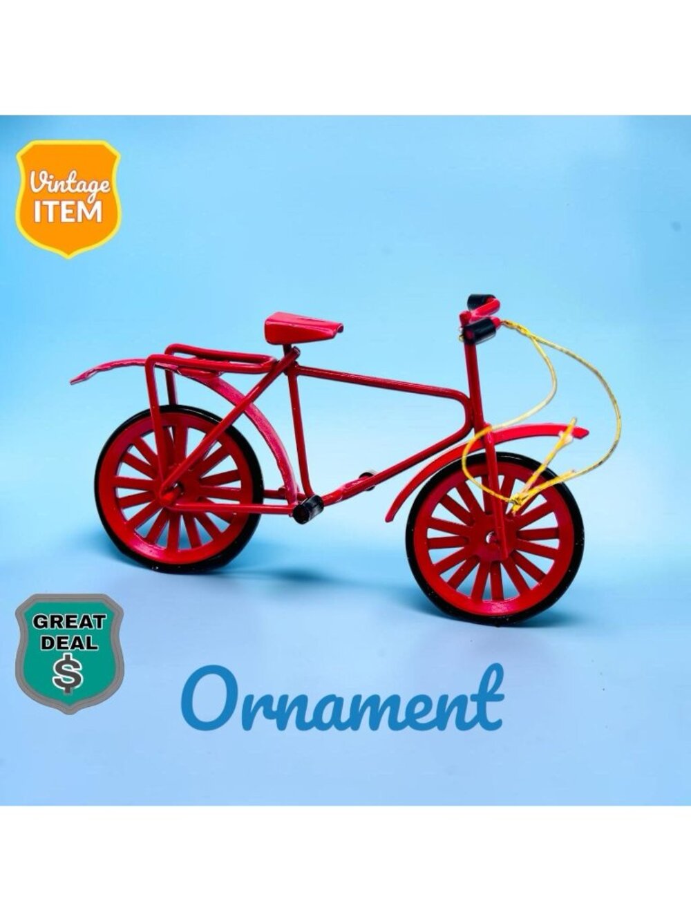 Vintage Miniature Red Metal Bicycle Christmas Ornament. RARE!